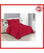 Elegant 3-Piece Oversized Coverlet and Shams Set in Solid Red - King Size - $878.20 MXN