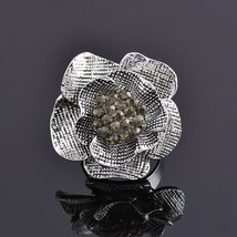 LEEKER Women Sexy Big Solid Flower Rings Silver Color Adjust Size Open Ring For  - £8.58 GBP
