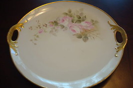 THREE CROWN CHINA  2 handle tray, molded, decorated with flowers, gold rim,[#149 - £59.36 GBP