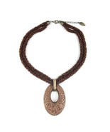 Coldwater Creek Double Strand Micro Beaded Necklace Carved Wood Metal Pe... - £12.45 GBP
