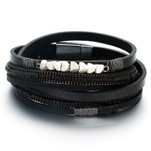 ALLYES Boho Black Leather Fashion Bracelet Woman Bohemian Beads Braided Multilay - £9.53 GBP