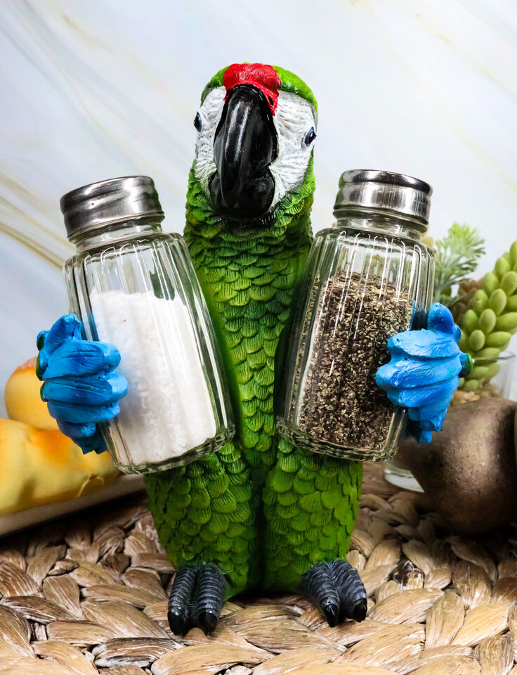 Ebros Tropical Rainforest Green Military Macaw Parrot Salt Pepper Shaker... - $25.95