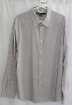 PERRY ELLIS CLASSIC FIT WHITE GREY STRIPE BLOUSE 100% COTTON #8622 - $11.69