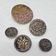 Lot of 5 Victorian Floral metal Buttons Raised Details Mixed Lot 1/2 - 1... - $14.85