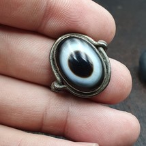 Antique Tibetan Luk Mik Eye Agate Stone 925 Sterling Silver Ring - £93.27 GBP