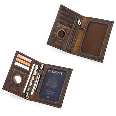 Genuine Leather Passport Wallet AirTag Slot Travel Card Holder for Men W... - $49.99+