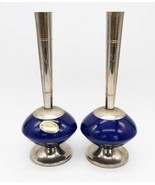 Pair of MCM chrome &amp; blue ceramic Delft Holland bud vases - $19.99
