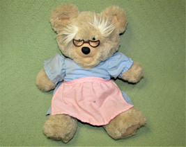 1985 Grandma Teddy Plush 18" Bear Graphics Vintage Glasses Dress Apron Korea - £31.85 GBP