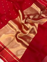 Kora Organza Saree Handloom Banarasi Silk Saree Red Zari Weaving Dona All over S - £65.22 GBP