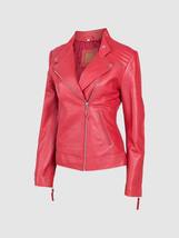 New Biker Leather Jacket Red Color For Women  Lapel Collar Zipper Closure - $199.99