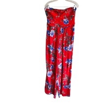Band Of Gypsies Size Large Strapless Smocked Wide Leg Jumpsuit Red Floral - £16.83 GBP