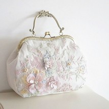 En floral embroidery pink shoulder bag lady handmade lace cover diamonds kisslock chain thumb200