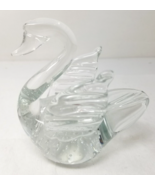 Swan Figurine Glass Art Bubble Clear Small Stout Wings Open Vintage - $18.95