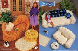 French Settee Sofa Chair Hassock Afghan Rug Footstool Barbie Crochet Patterns - £7.96 GBP
