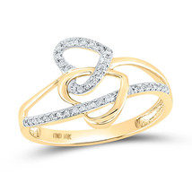 10kt Yellow Gold Womens Round Diamond Double Heart Ring 1/10 Cttw - £173.50 GBP
