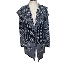 Leo &amp; Nicole Black and White Geometric Knit Fringed Cardigan Sweater Siz... - $23.11