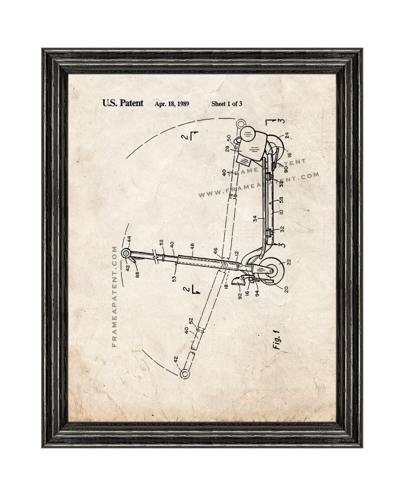 Sport Goped Motor Scooter Patent Print Old Look with Black Wood Frame