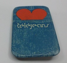 Telejeans Demim Jeans Heart French 1.75&quot; x 2.75&quot; Vintage Pinback Pin Button - £2.48 GBP