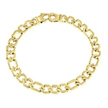 Men&#39;s Figaro Link Chain Bracelet 14k Solid Yellow Gold Handmade 17.5 g 7 mm - £1,394.81 GBP