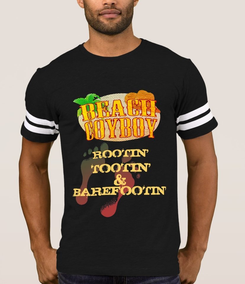 Beach Cowboy Rootin' Tootin' & Barefootin' Football Shirt- Black - Men's