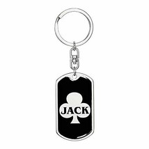 Casino Poker Jewelry Jack of Clubs Swivel Keychain Dog Tag Engraved 18k Gold - £46.67 GBP