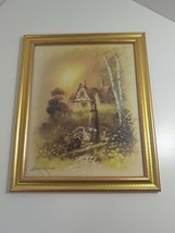 8x 10 gold frame Andre Orpinas cottage by water well - $19.80