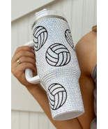 White 40 Oz Rhinestone Volleyball Tumbler with Handle - $34.41