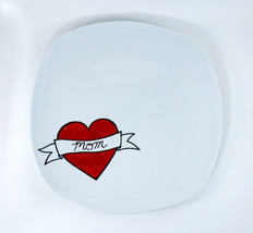 Super White Porcelain Plate Square 12&quot; With A Heart &amp; Mom Ribbon - £15.79 GBP