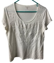 Coldwater Creek Size M 10-12 White T shirt Beaded Short Sleeved Lined Scoop Neck - £10.46 GBP