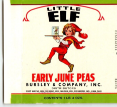 Little Elf June Peas Pixie Dwarf Gnome Vegetable Can Label Vintage Original 40&#39;s - £7.19 GBP