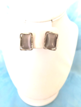 Women&#39;s Post Earrings Elegant Silvery-Gray Imitation MOP Silvertone Frame - $10.40