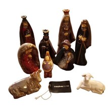 Creative Co-op Nativity Set Ceramic Stoneware 6&quot;t 9pc Religious Christmas Decor - £35.26 GBP