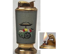 Evans Guilloche Enamel Street Flower Cart Table Lighter petrol 1952 working - $54.45