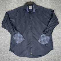 Thomas Dean Shirt Mens 2XL Blue French Cuff Pinstriped Long Sleeve Button Up - £14.52 GBP