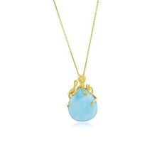 Sterling Silver Pear-Shaped Larimar Octopus Pendant - Gold Plated - £85.05 GBP