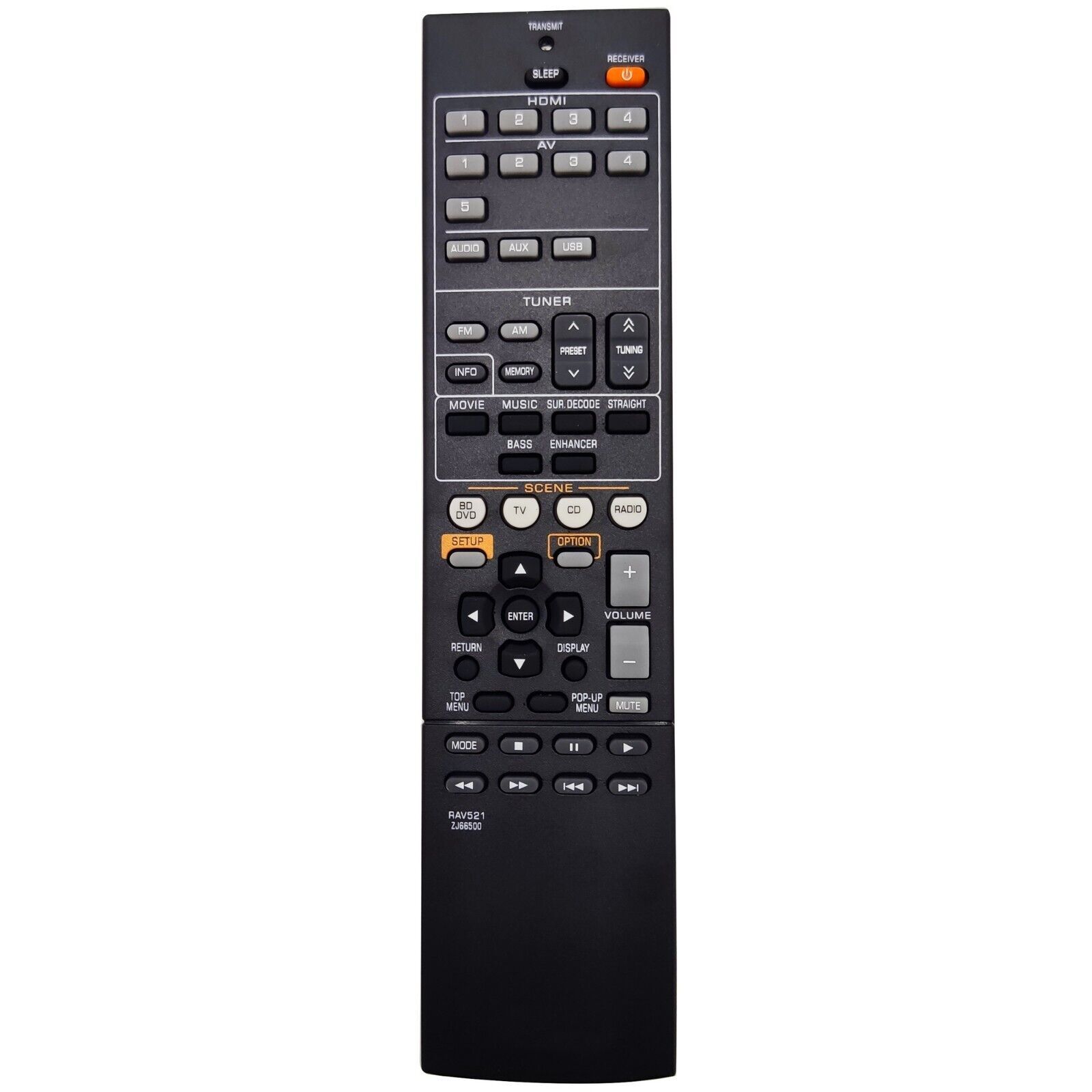 AV Receiver Remote Control RAV521/ ZJ665000 for Yamaha HTR-3067, RX-V377BL  			