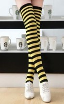 Gold &amp; Black Slim Stripe Thigh High Socks Novelty Unisex 6-12 Crazy Fun ... - £6.17 GBP
