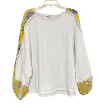 Umgee Womens Top 1XL White Yellow Floral Crochet Long Sleeve Casual Blouse - $17.70