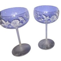Avon Hummingbird Crystal Saucer Coupe Champagne Glasses Set Of 2 6.75" F... - $18.81