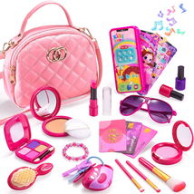 Girl Purse with Play Makeup Kit, Little Kids Pretend Make up Handbags with Pink  - £27.59 GBP