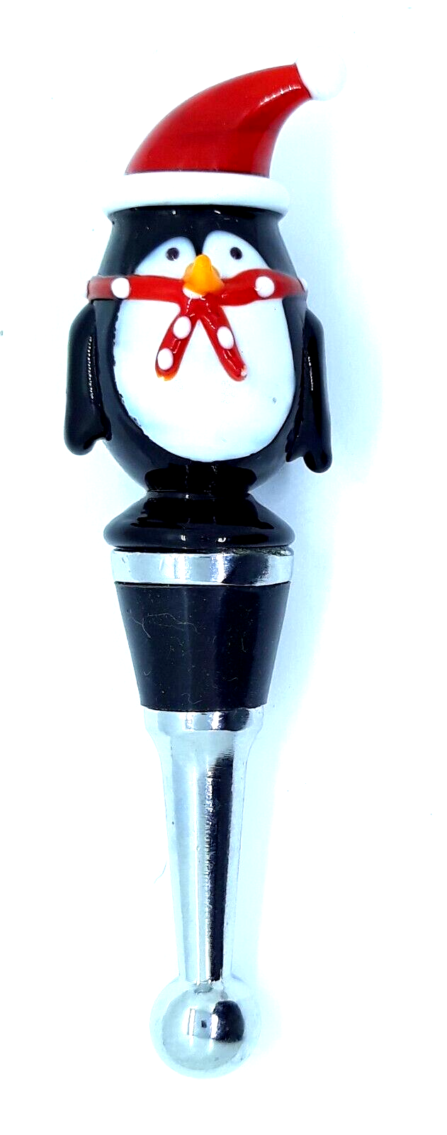Pier 1 Imports Christmas 4.5&quot; Glass Penguin Wine Bottle Stopper Santa Hat - $5.89
