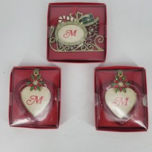 3 MICHAEL&#39;S Christmas Photo Ornaments Metal with Jewels NEW in Box Red Green - £9.20 GBP