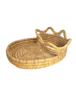 VTG Coil Chip &amp; Dip Bread Basket Grass Hand Woven Natural Wicker Boho TIKI - $13.70 CAD