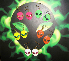 Alien Earrings Crystal Eyes Green,  White, Orange, Pink, Extraterrestrial, UFO - $11.90