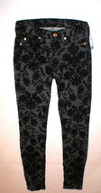 New Womens 24 Black 7 for all mankind Jeans Pants USA Floral Flocked Skinny Soft - £156.68 GBP