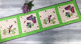 Quilted table runner butterflies-dragonflies, Summer placemat, Mothers day quilt - £93.68 GBP