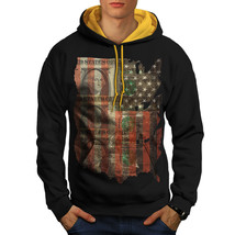 Wellcoda Benjamin Dollar Flag USA Mens Contrast Hoodie, USA Casual Jumper - £31.56 GBP