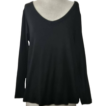 Black Cotton Long Sleeve V Neck Top Size 0X - £19.46 GBP