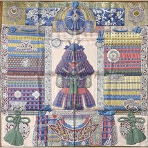 Hermes Scarf Parures de Samourais 90 cm Silk pink blue Carre samurai kab... - £1,588.76 GBP