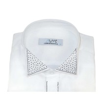 Men CEREMONIA Tuxedo Shirt Rhinestone 100% Cotton Turkey #stn 133 White Wing tip image 8